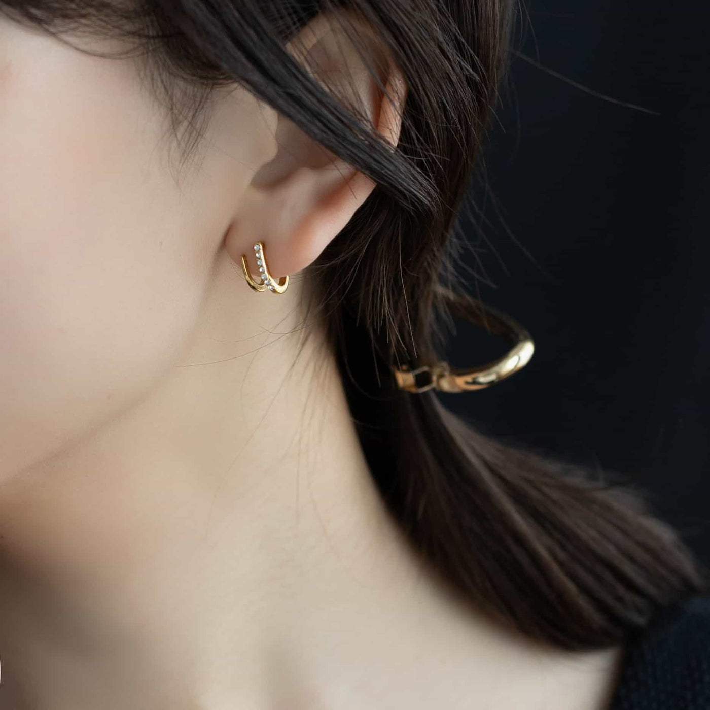 ビジュー ダブルライン ピアス p113