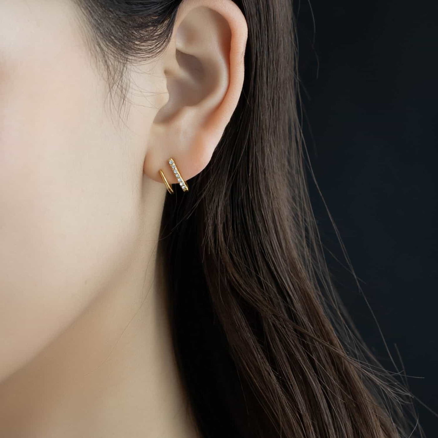 ビジュー ダブルライン ピアス p113