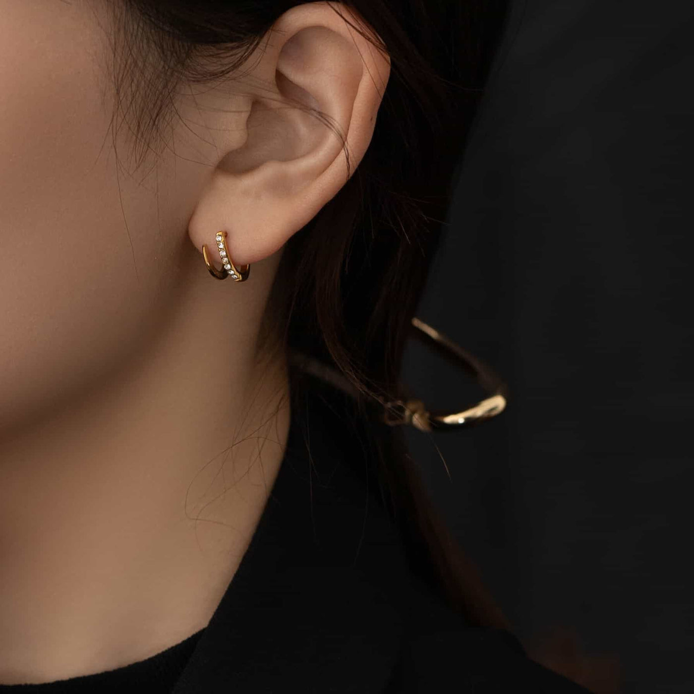 ビジュー ダブルライン ピアス p113