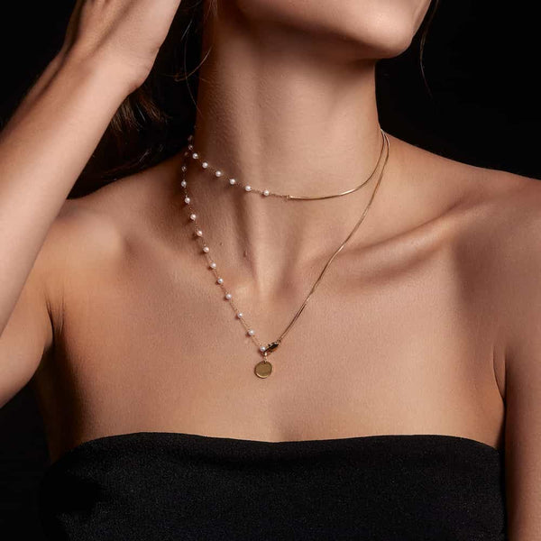 Layered Pearl Snake Chain Necklace #n74