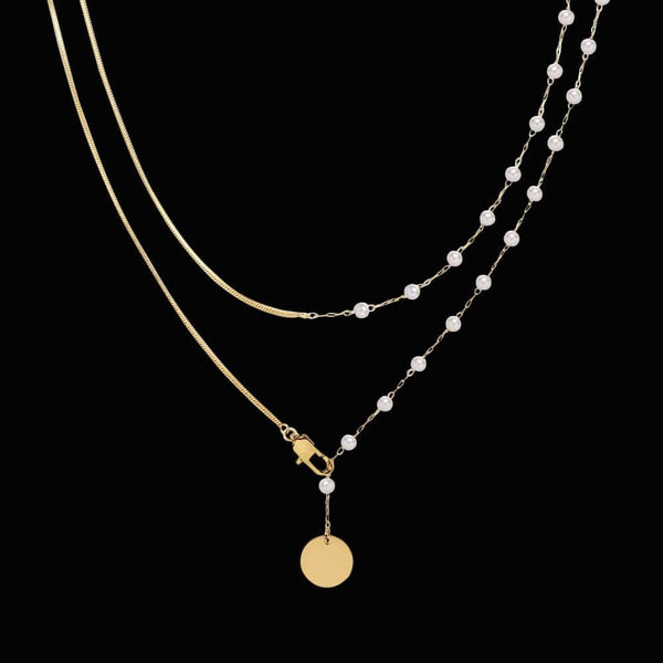 Layered pearl snake chain necklace n74