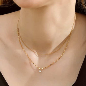 Layered zirconia petal chain necklace n21